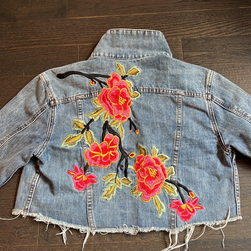 Gently worn embroidered denim cropped jacket